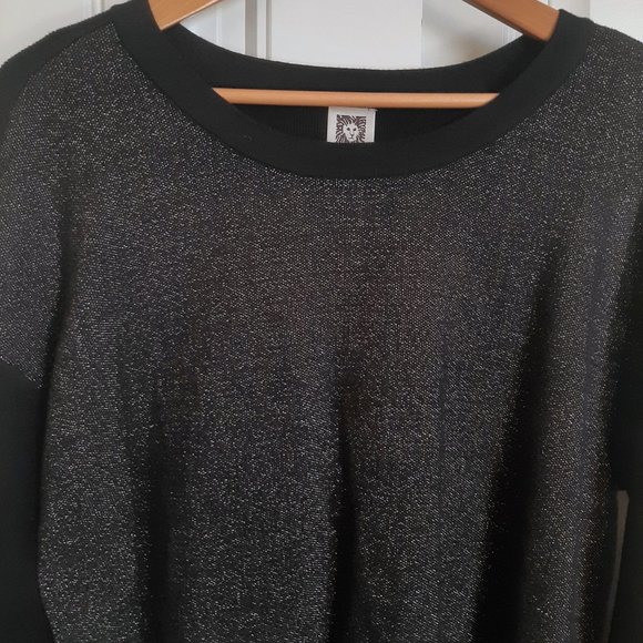 Anne Klein NWT Shimmer Black & Gold Metallic Hi/Low Sweater XL - Picture 3 of 13